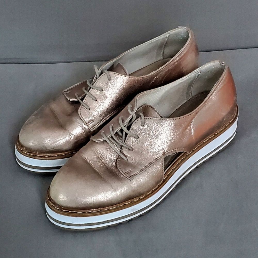 Summit by White Mountain Leather Platform Oxford Brody Gold Metallic Womens 38